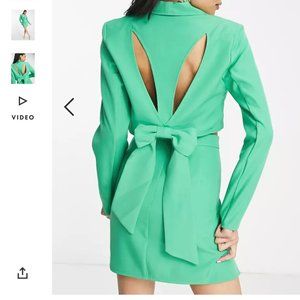 ASOS Saint Genies cropped blazer with bow back and skirt set in green small